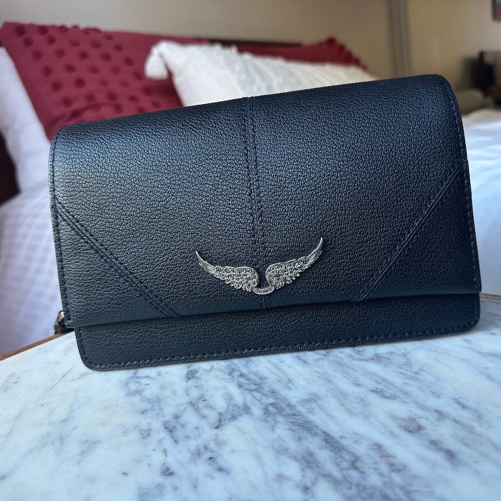 Zadig & Voltaire Black Leather Wing-Emblem Shoulder Bag